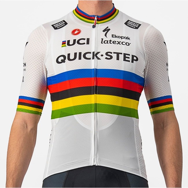 Quick Step-Alpha Vinyl Straßenrad Weltmeister Regenbogentrikot 2022 Competizione Radtrikot kurzarm Quick Step-Alpha Vinyl Straßenrad Weltmeister Regenbogentrikot 2022 Competizione Radtrikot kurzarm